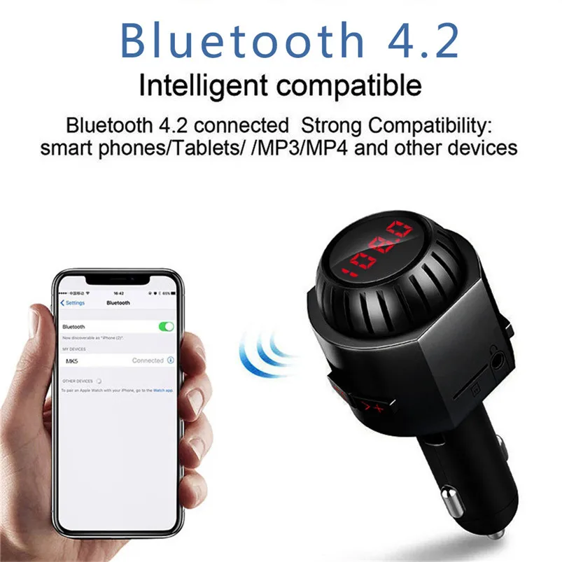 Car FM Transmitter MP3 Player Wireless Hands-free Bluetooth Stereo Audio Support TF Card USB Output 5V 2.1A 40NT14 | Электроника