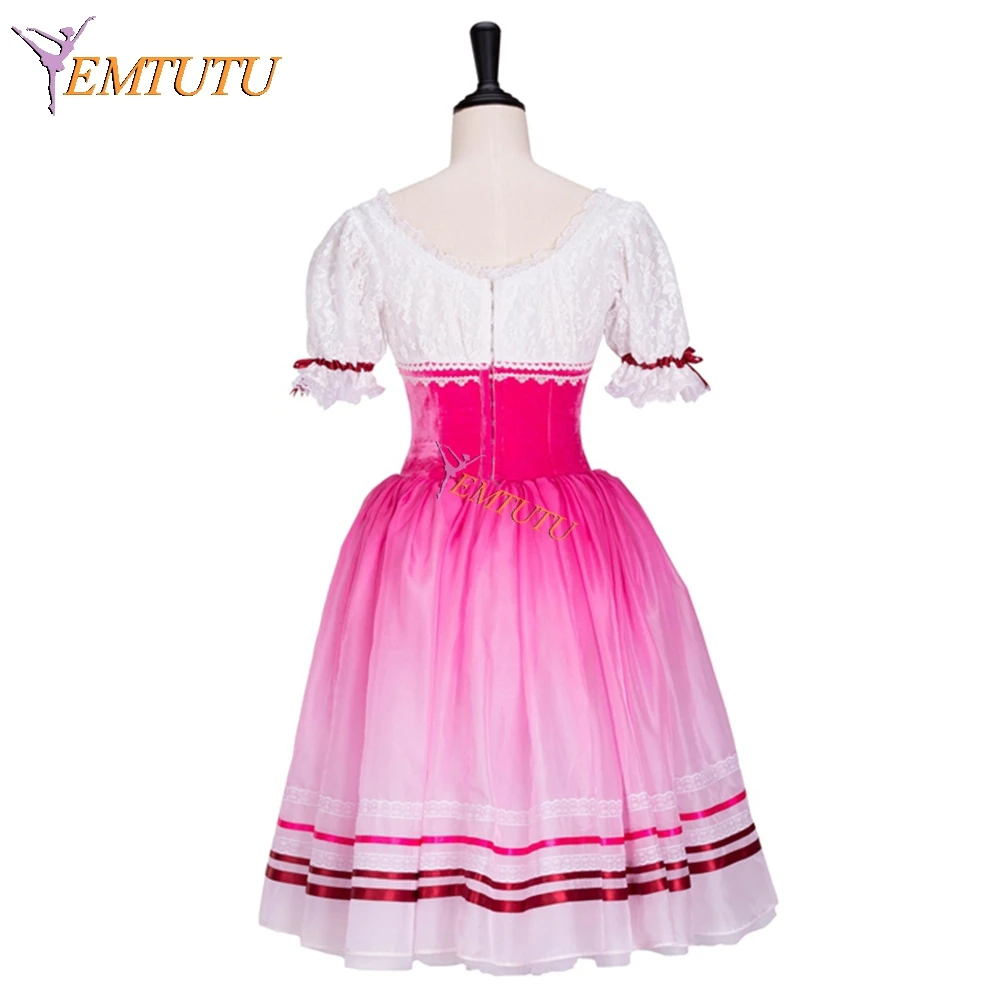 Профессиональное балетное длинное платье пачка Peasant Girl розовое белое