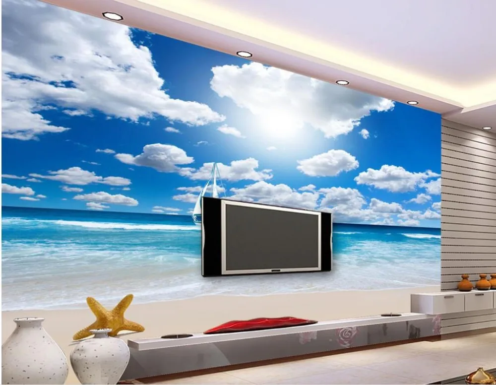 Классические обои для стен 3d индивидуальные голубое небо и белые облака фотообои