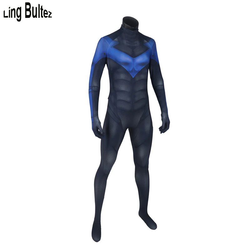 Ling Bultez высокое качество костюм Бэтмена с мышечный оттенок спандекс Nightwing лайкра Костюм Любой Размер