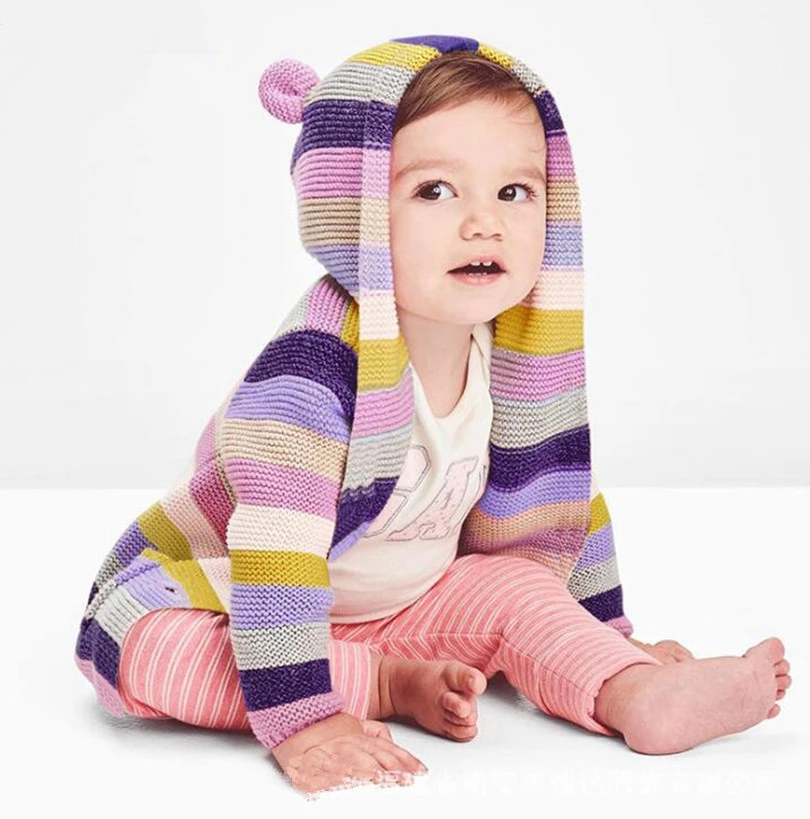 Newborn Baby Sweater Cardigan Autumn Girl Hooded Stripe Boys Infant Toddler Pullovers Outerwear For Kid | Детская одежда и обувь