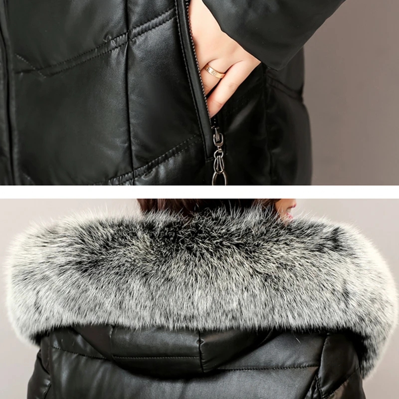 Зимняя женская длинная куртка парка с длинным рукавом и воротником из лисьего