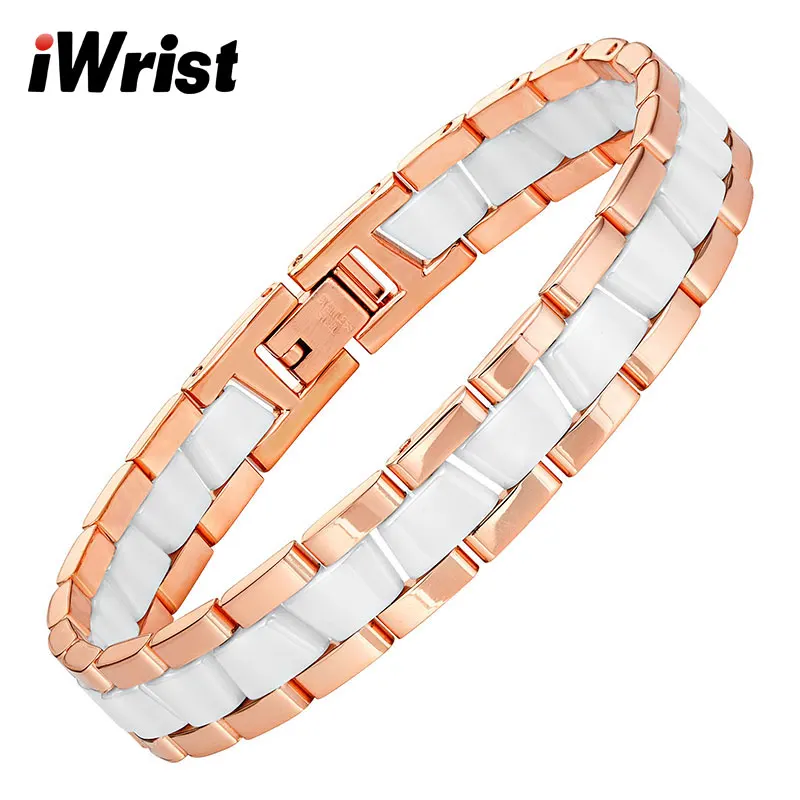 

iWrist Luxury Ceramics Bracelet Women Rose Gold Color 2-Tone Fashion Stainless Steel Men Bracelet Bangle Wristband Charm Supreme
