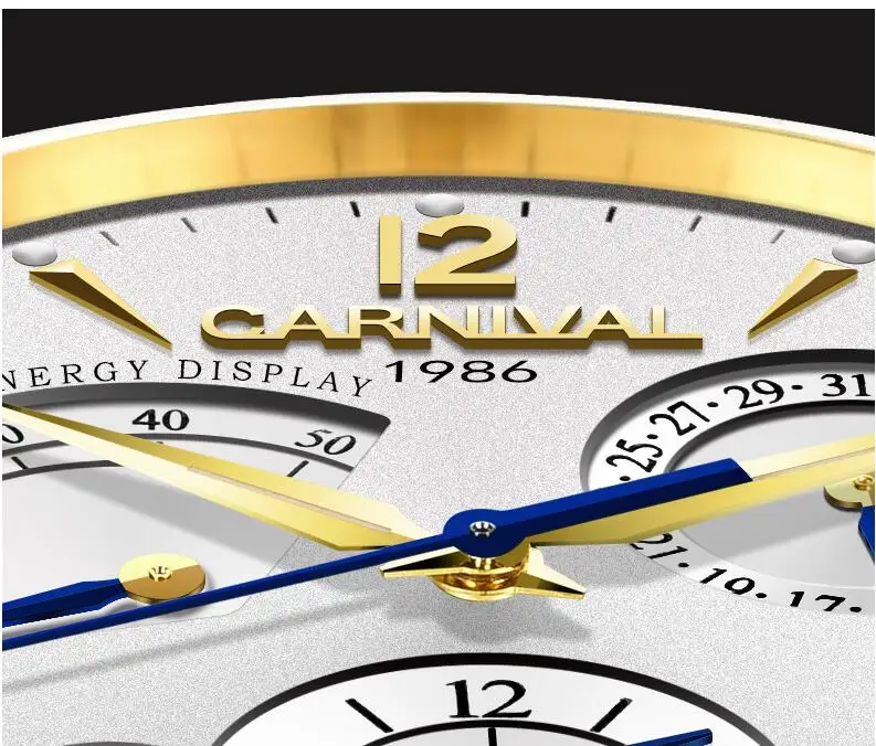 Карнавал Dual time displa спортивные автоматические механические часы для мужчин сапфировый кожаный ремешок люксовый бренд мужские часы relogio saat