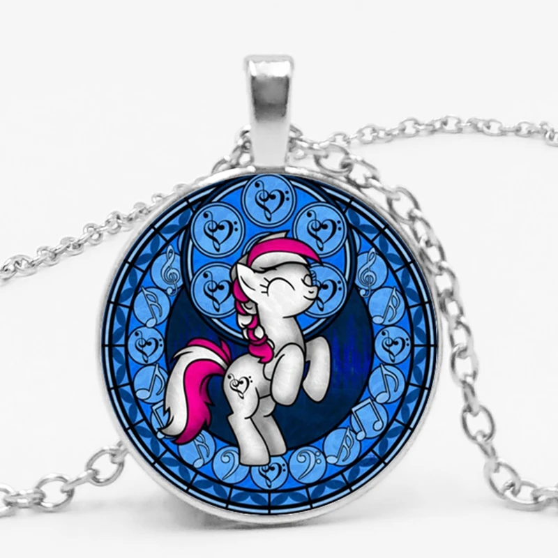 1 My Little Horse Baoli Poni ожерелье принцессы Радуга лошадь искусство Круглое Стеклянное изображение девочки дети ожерелье мультфильм ювелирные изделия - Окраска металла: 1