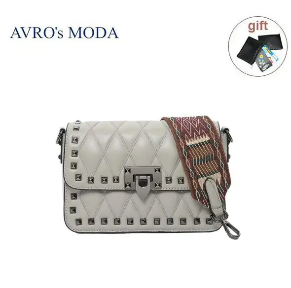 gray Бренд AVRO MODA, женские сумки через плечо из натуральной кожи, женские роскошные дизайнерские сумки через плечо с заклепками, маленькая квадратная сумка-мессенджер - Цвет: gray