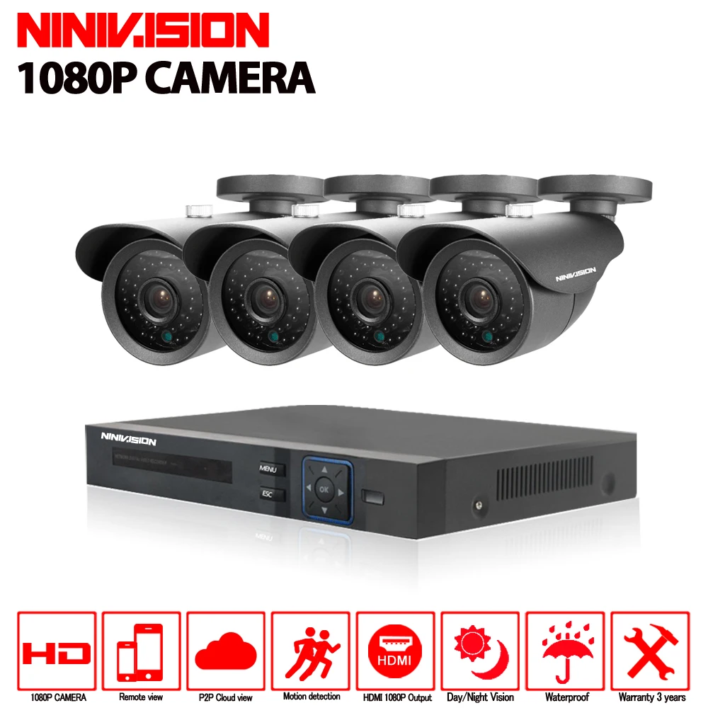 NINIVISION HD 2MP система видеонаблюдения CCTV 8CH HD 1080P HD AHD DVR комплект 4*1080P уличная система безопасности 1 ТБ HDD
