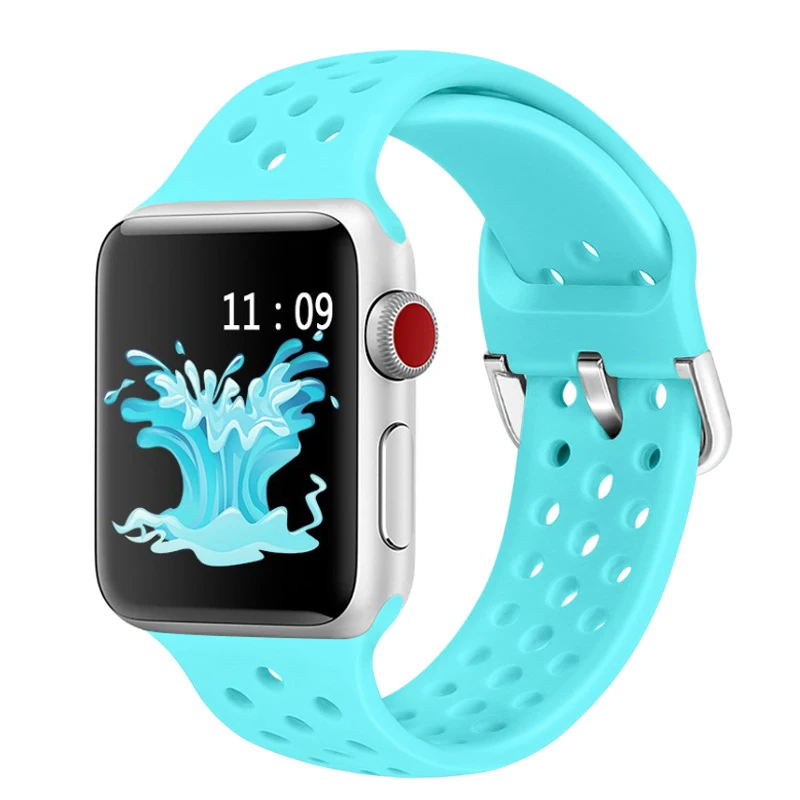 Сменный ремешок для Apple Watch 5 4 40 мм 44 мм мягкий силиконовый спортивный дышащий резиновый ремешок для iWatch серии 5 4 3 2 1 38 мм 42 мм - Цвет ремешка: Color 10