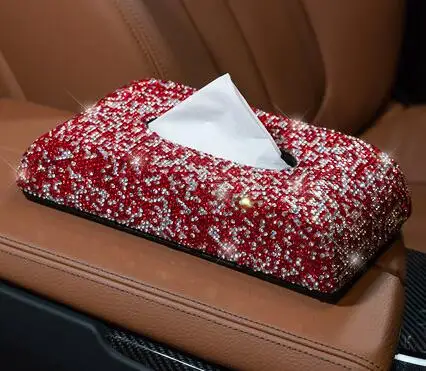 Шикарный Кристалл автомобиля коробка ткани солнцезащитный козырек алмаз кожа