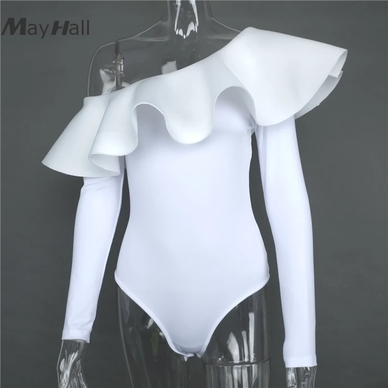 MayHall 2021 новые летние оборками Slash шеи Боди женское платье с длинным рукавом на
