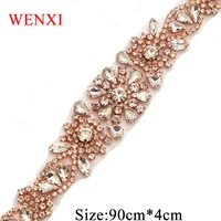 wenxi 30 pcswholesale 90cm length handmade beaded rhinestones appliques rose gold crystal for bridal dress sash accessory