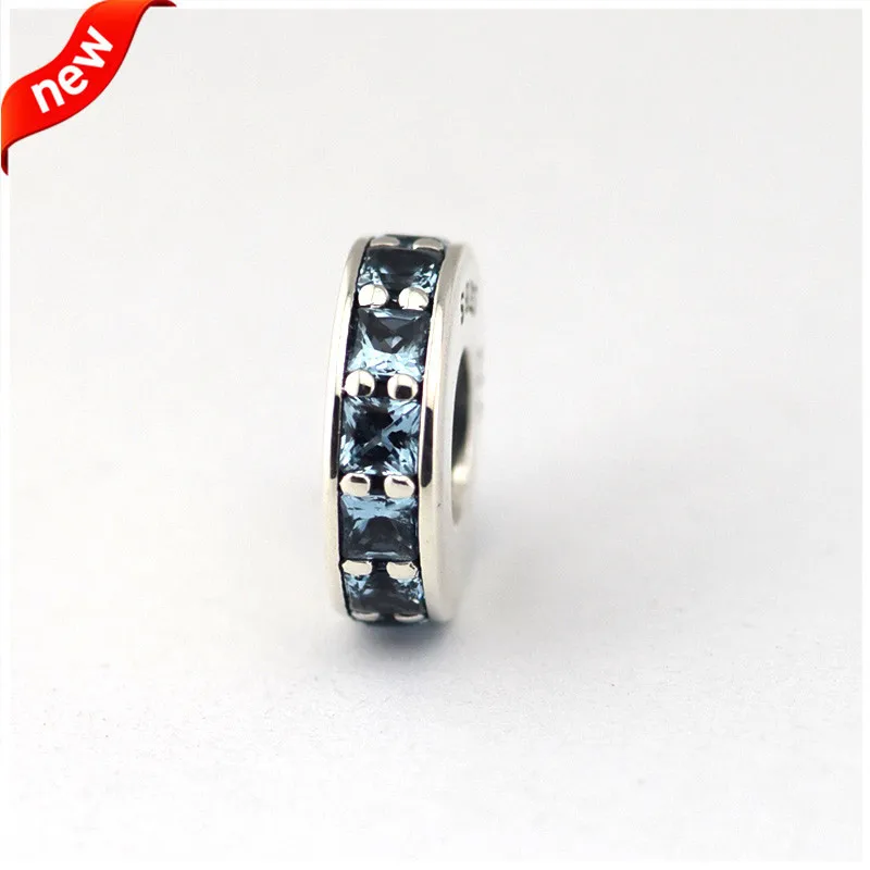 Подходит для Pandora Braclets Eternity Charms с небесно-голубым кристаллом 100% серебряные бусины