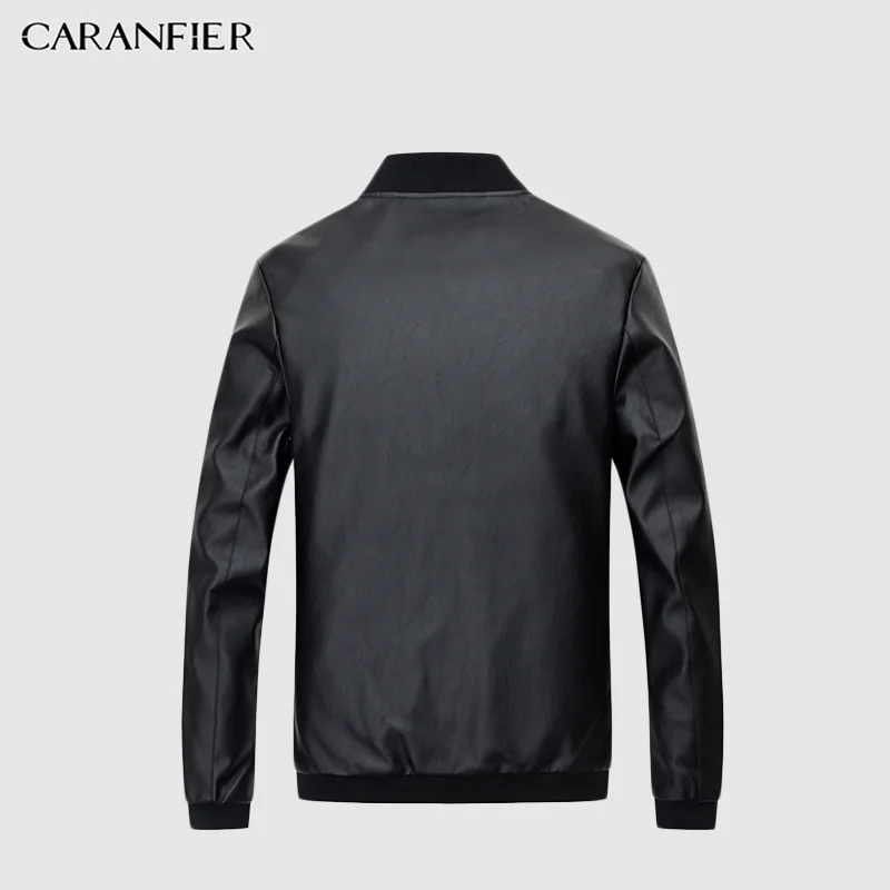 Мужские кожаные куртки CARANFIER мотоциклетные с воротником стойкой и карманами на