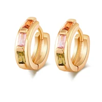 new fashion pave square colorful zirconia hoop earrings real yellow gold filled charm ol ladys huggie earrings