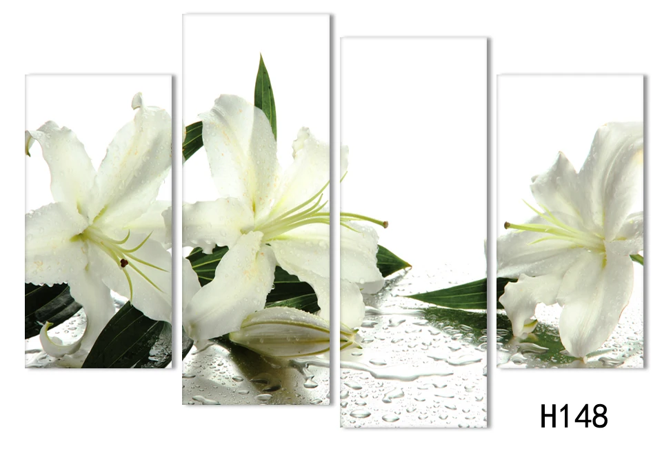 4 панели холст белый цветок лилии Картина на холсте Настенная картина домашний