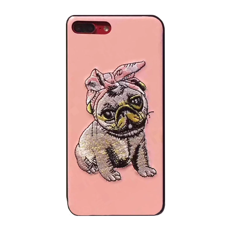 Fashion Luxury Korea Cute Embroidery Bow bulldog Navy Hat Dog Anti-skid Cloth Warming Pc+tpu Phone Case For IphoneXS/6/7/8plus |