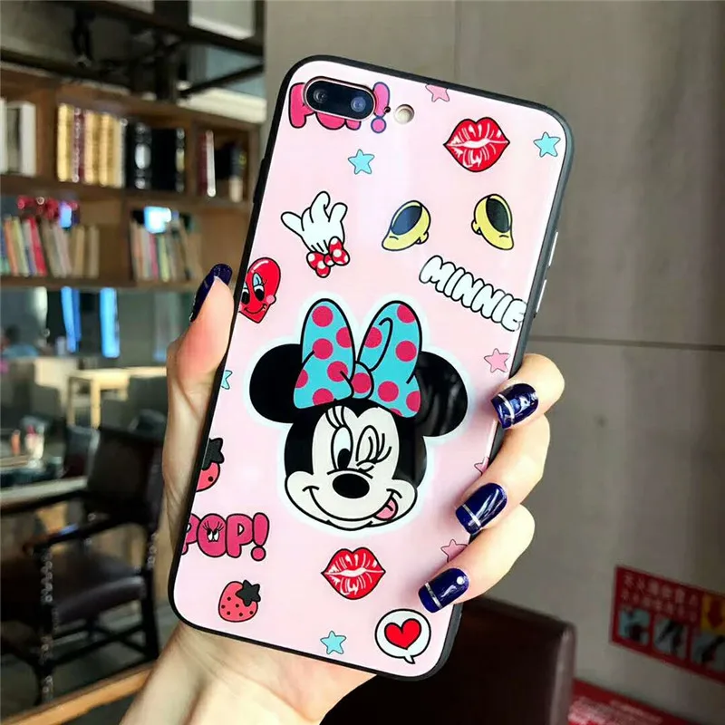 Cute Cartoon Bear minnie Tempered Glass soft Edge Case for iPhone 7 8 6 6s plus X Funny Stacked bear love heart coque cover |