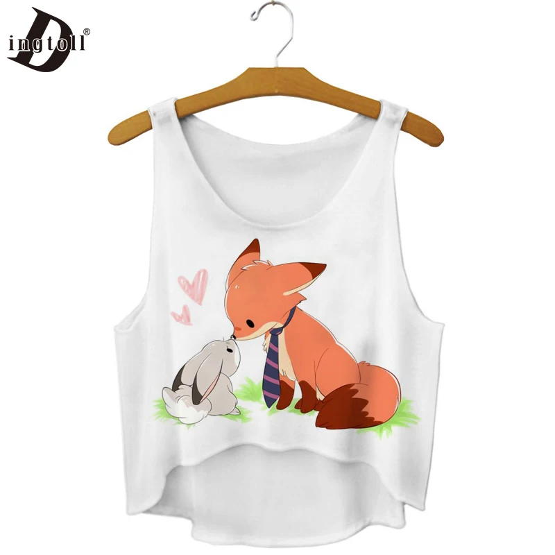 Dingtoll новые модные Мультяшные лисы Любовь Кролик кроп топы милые Kwaii Tumblr Топы Mujer