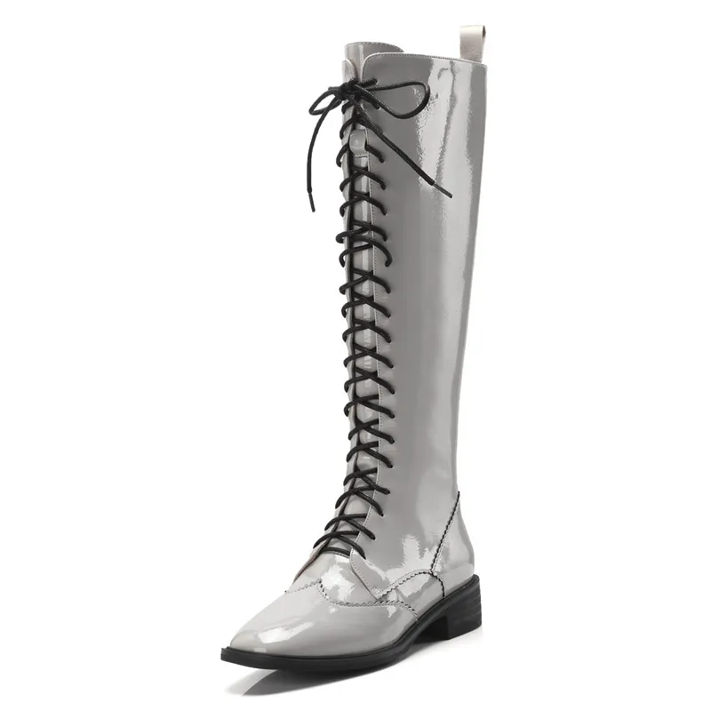 Stylesowner Hot Design Hand-made Rome Woman Long Boots Knee-high Square Toe All-match Western Black Solid Color Elegant | Обувь