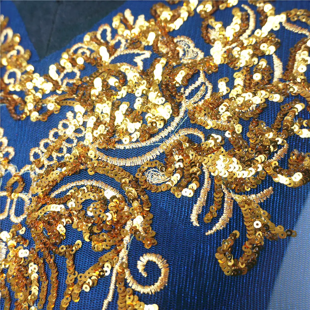 1 комплект Золотая расшитая блестками аппликация синяя сетка Epaulette вышивка
