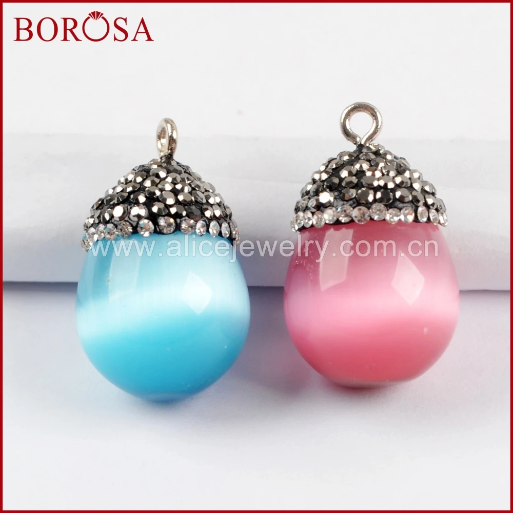 BOROSA Новые 20 шт каплевидные камни Друза с кошачьим глазом черные цирконы для