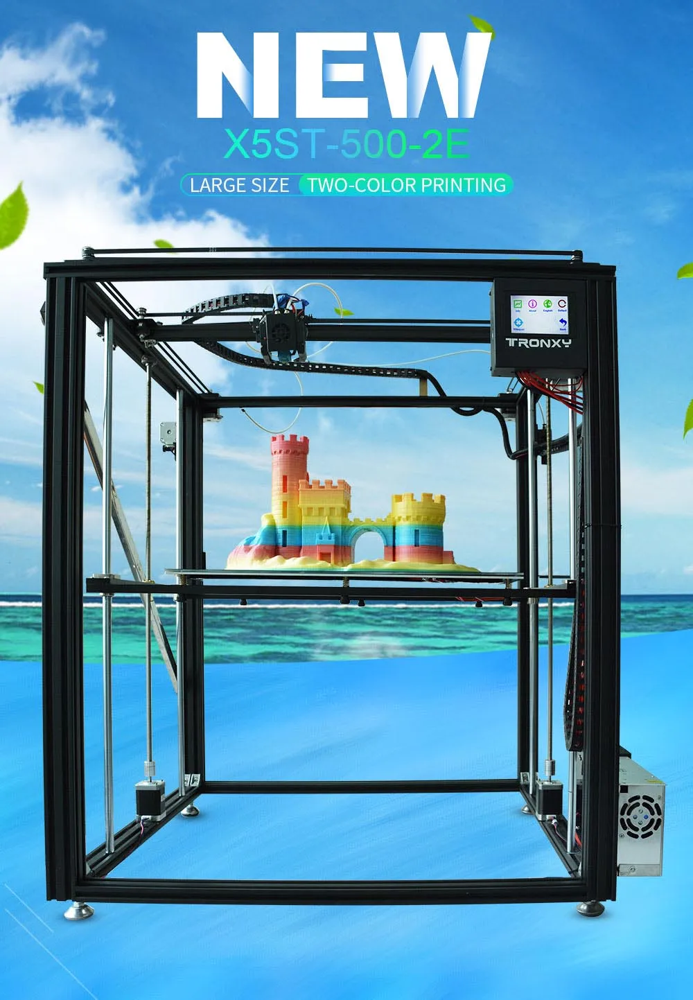 TRONXY Большой DIY 3d принтер Циклоп 2 в 1 из двойной цвет экструдер Тепло Кровать сенсорный экран большой размер 500*500*600 мм X5ST-500-2E