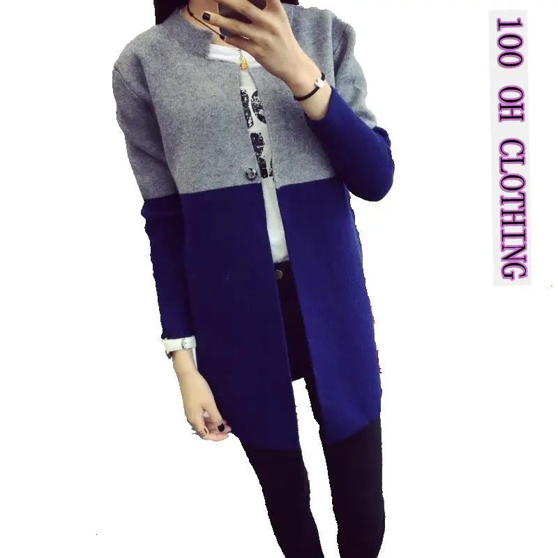 2021 Spring Autumn Cardigan Fashion Hit Color Slim Long Women's Brand cashmere material loose sweater female outerwear coat |