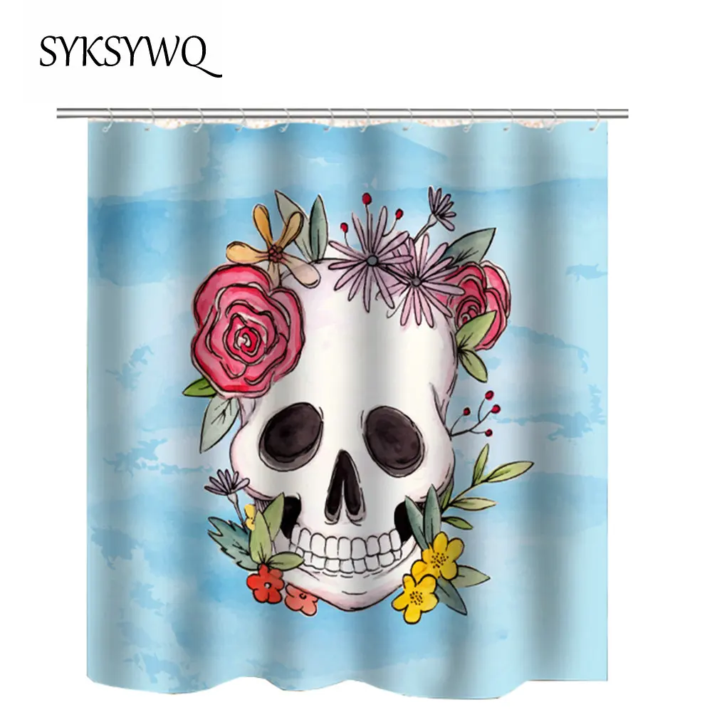 Skull Shower Curtain Purple Flower Mexican Boho Curtains For Bathroom | Дом и сад