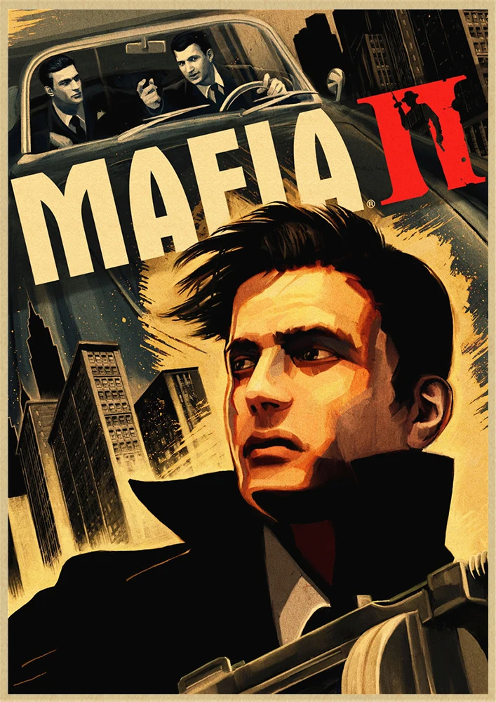 Мафия 2 3 игра пистолет машина крафт бумага плакат столовая Офис Декоративные Картины домашний декор - Цвет: Темный хаки