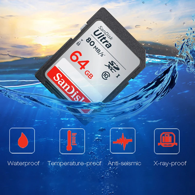 Двойной Флеш накопитель SanDisk высокоскоростной SD карты Class10 32 Гб 64 128 ГБ 80 МБ/с.