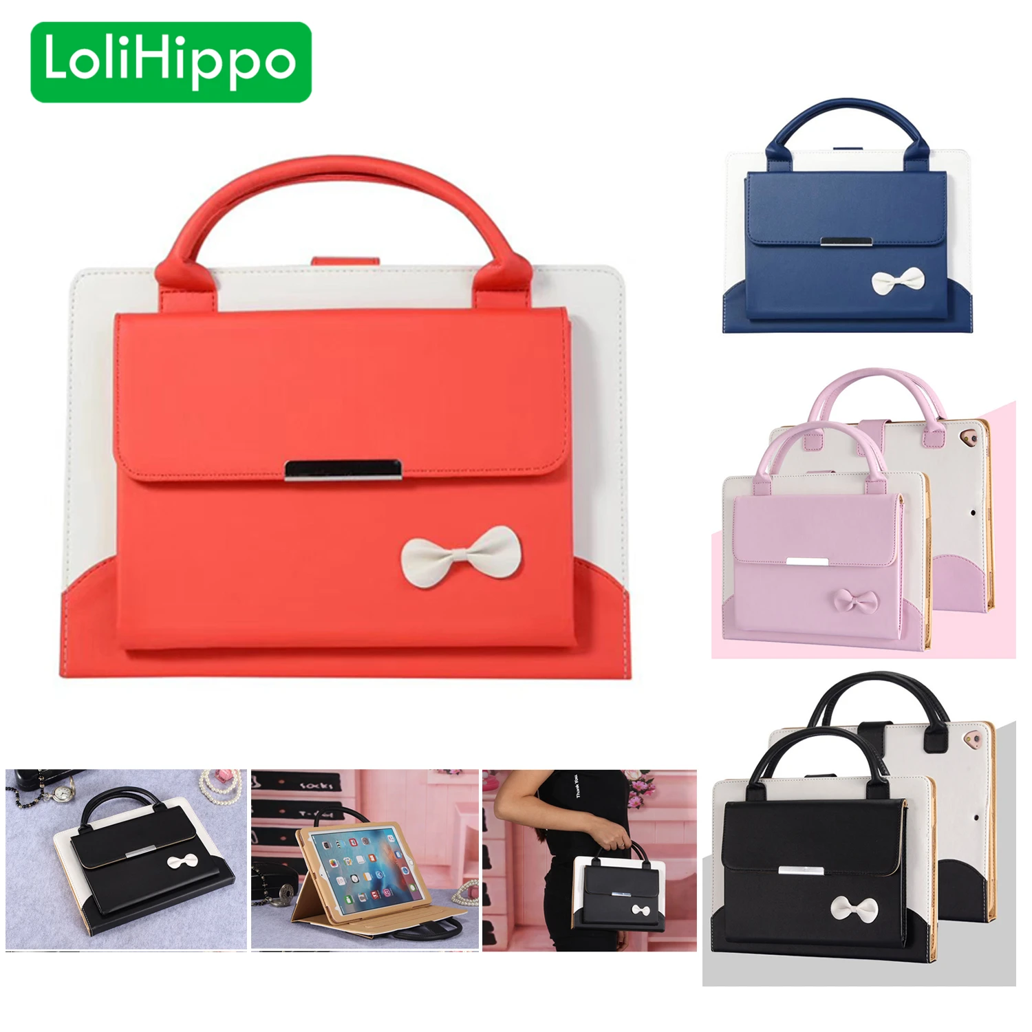 LoliHippo складной чехол книжка с бантом и ручкой для Apple iPad 9 7 2017 2018 A1822 A1823 A1893 A1954