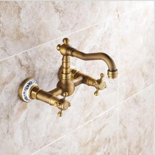 Поворотный Смеситель для кухни античный кухонный кран из латуни с настенным