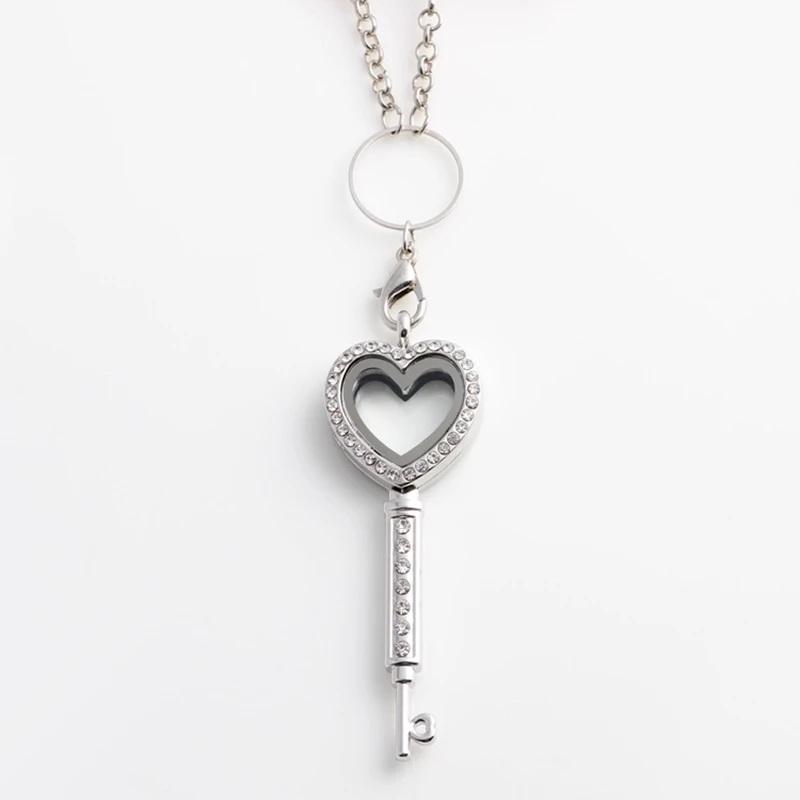 

5pcs/set, 25*67*8mm, Rhinestone Heart Key Floating Living Magnetic Glass locket Pendant Fit Necklace, Bracelets, keychains