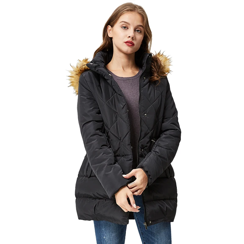 GLO-STORY женский зимний Черный пуховик пальто Повседневная Длинная женская парка