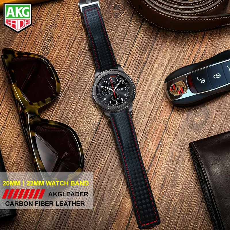 Ремешок AKGLEADER 20 22 мм для часов Samsung Gear S3 ремешок из натуральной кожи углеродного