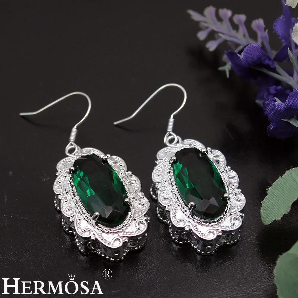 Женские серьги-подвески Hermosa зеленые овальные серьги серебряного цвета вечерние