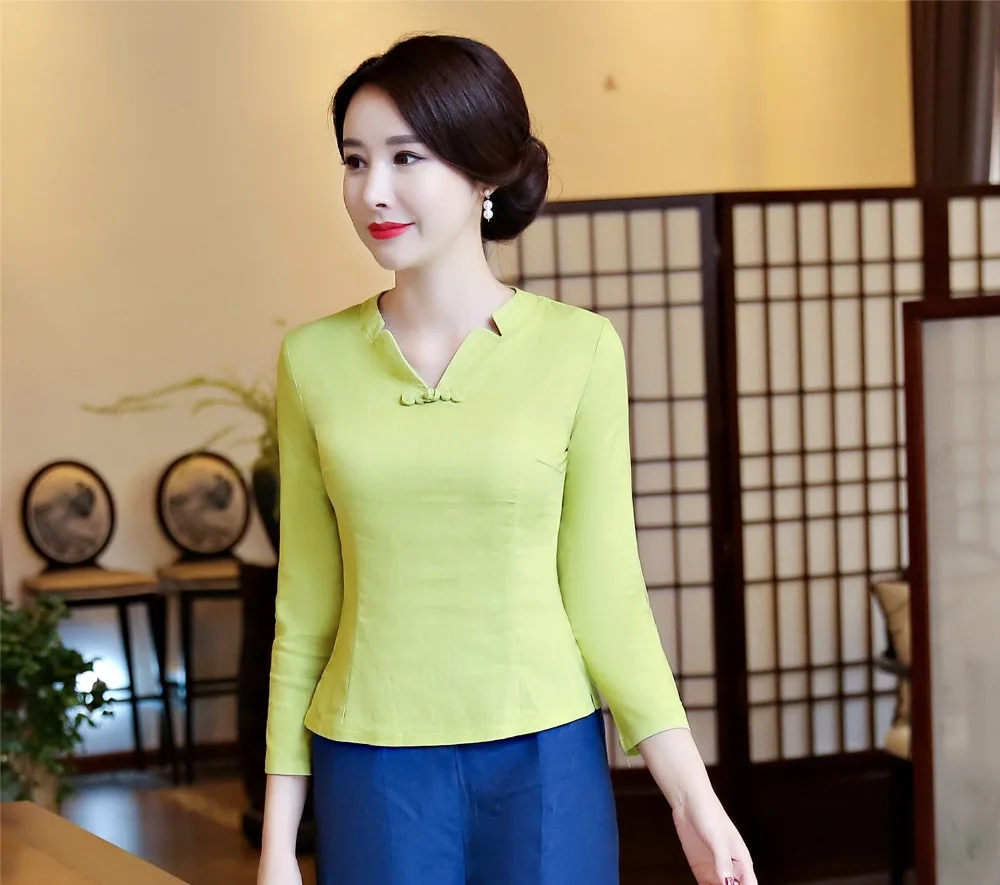 Shanghai Story Vintage Chinese Women's Shirt Cotton Linen Blouses Ladies Qipao chinese traditional Top Cheongsam |