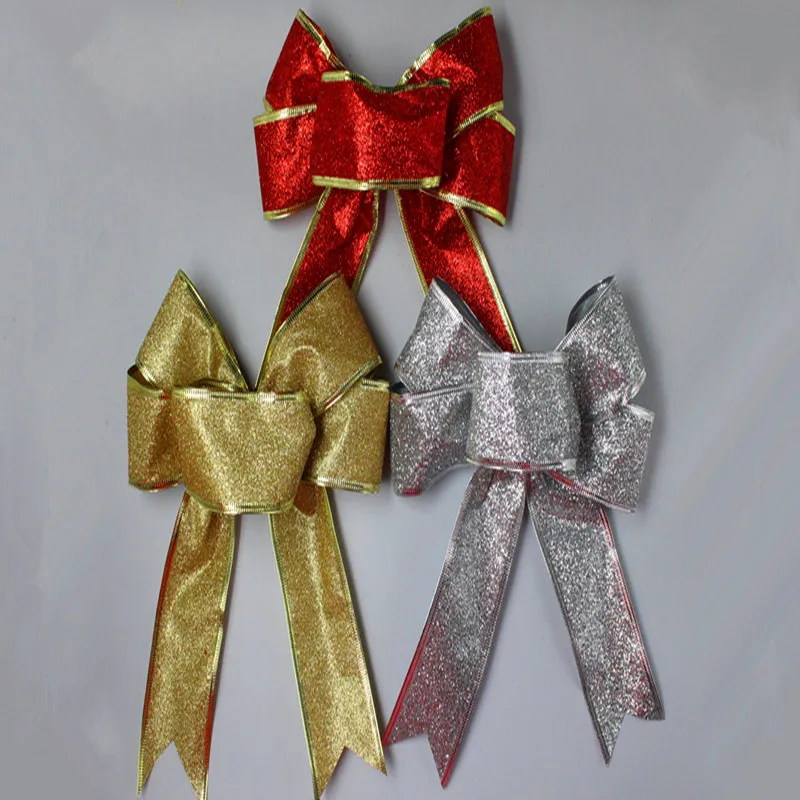 Большие Красные Серебряные Золотые Рождественские Ленты Банты Украшения Для