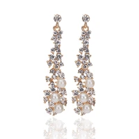 elegant chic women ladys pearl rhinestone crystal earring long chandelier earrings bride wedding jewelry gifts