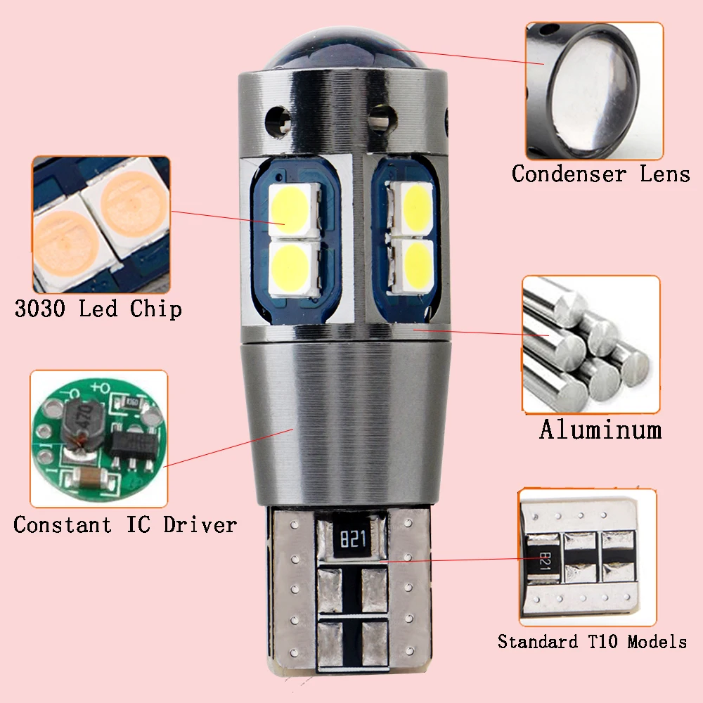 2 шт. Автомобильные светодиодные ламсветильник Canbus W5W T10 3030 10SMD 194|Сигнальная лампа|