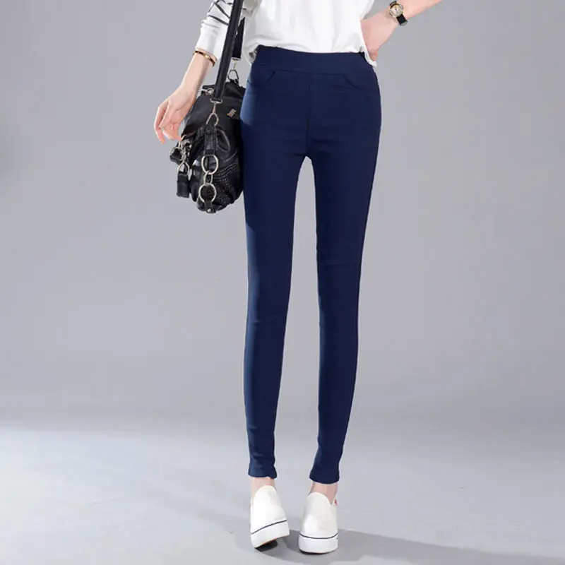 navy blue SymorHouse Новые популярные модные женские леггинсы, повседневные обтягивающие брюки с высокой эластичной талией размера плюс, черные Стрейчевые узкие брюки - Цвет: navy blue