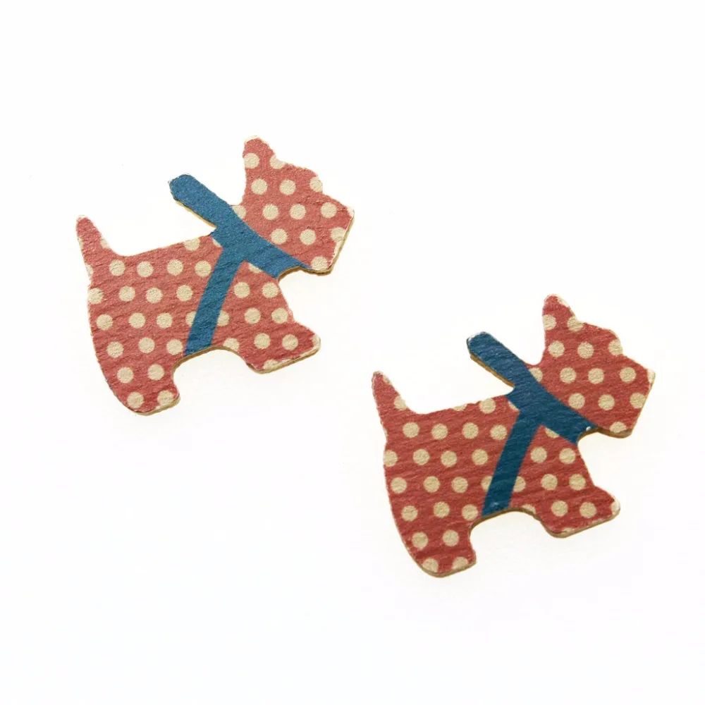 300pcs Lovely Dog Wooden Accessory Pendants Cabochon Charm beads (21x25mm) scottie dogs scotland polka dots