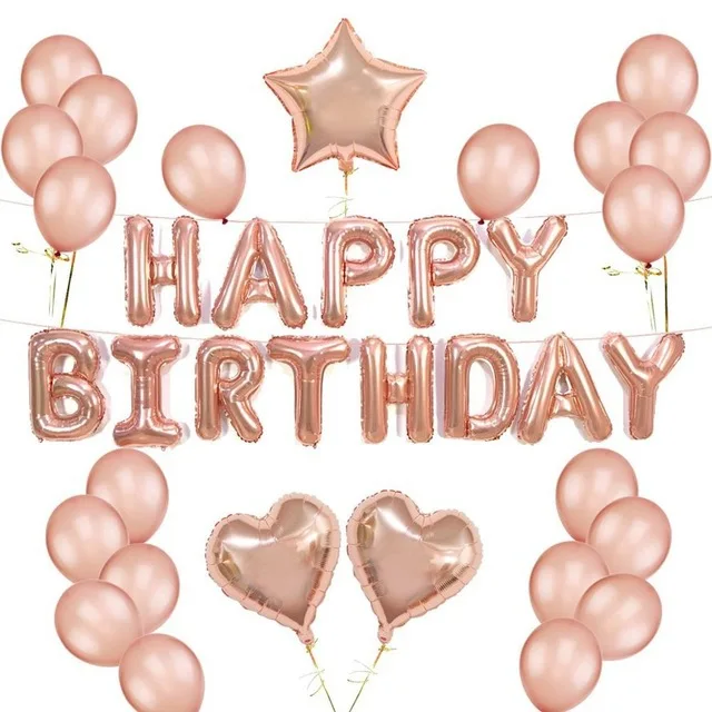36 pcs/lot 16'' Happy Birthday Banner 12&quot Rose Gold Balloon 18inch Star Heart Foil Balloons String Decorations Set Supplies | Дом и