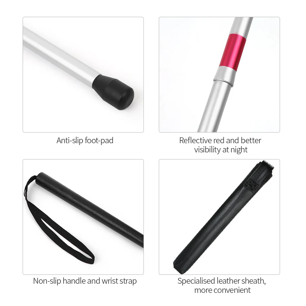 Складной трость из алюминиевого сплава с отражающим красным 4 детали|Костыль| |