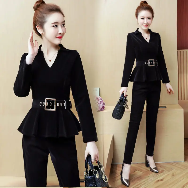 Туника с длинными рукавами и v образным вырезом поясом комплект из двух предметов