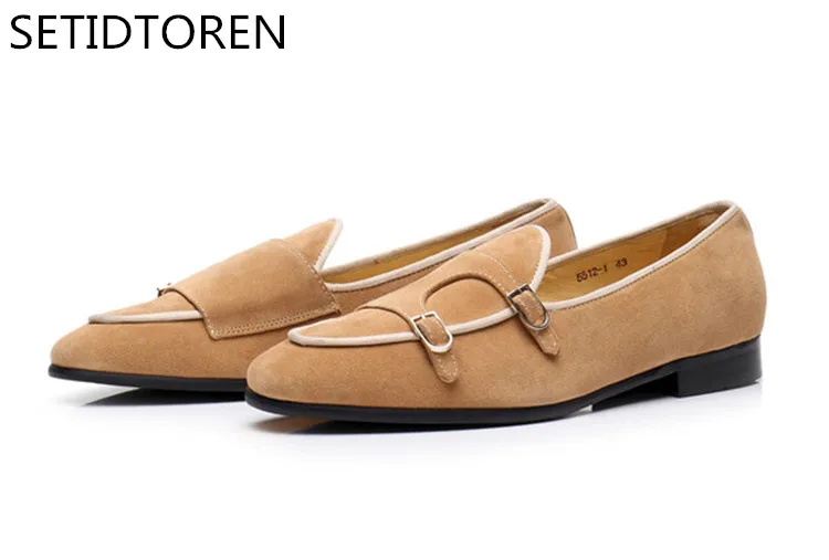 Мужские Винтажные повседневные туфли с двойным ремешком Коричневые лоферы