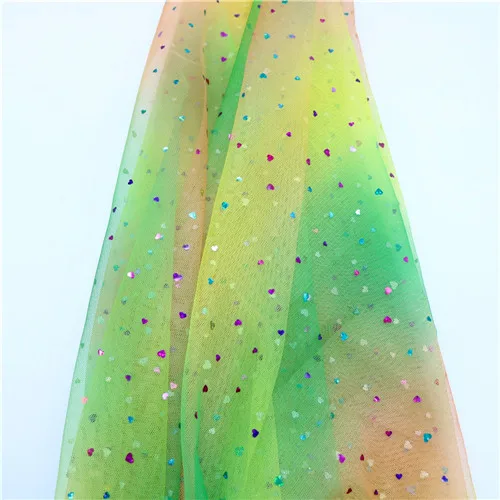 Love-Green 5m/lot 1.5m Width Rainbow Moon&star&love Heart Mesh Fabric Gauze Tulle Tissue Kids Tutu Dress Fabric DIY Sewing Accessories - Цвет: Love-Green