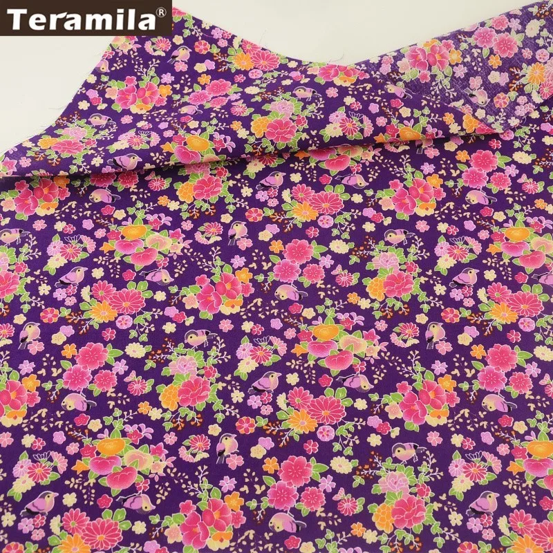 Строгая Поплиновая ткань с цветочным принтом фиолетовая толстая длиной четверти