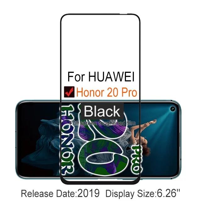 Honor 20 Pro Black 2 шт Полное покрытие закаленное стекло для huawei Honor 20 Pro защита экрана на защитное стекло чехол для YAL-L41 пленка - Цвет: Honor 20 Pro Black