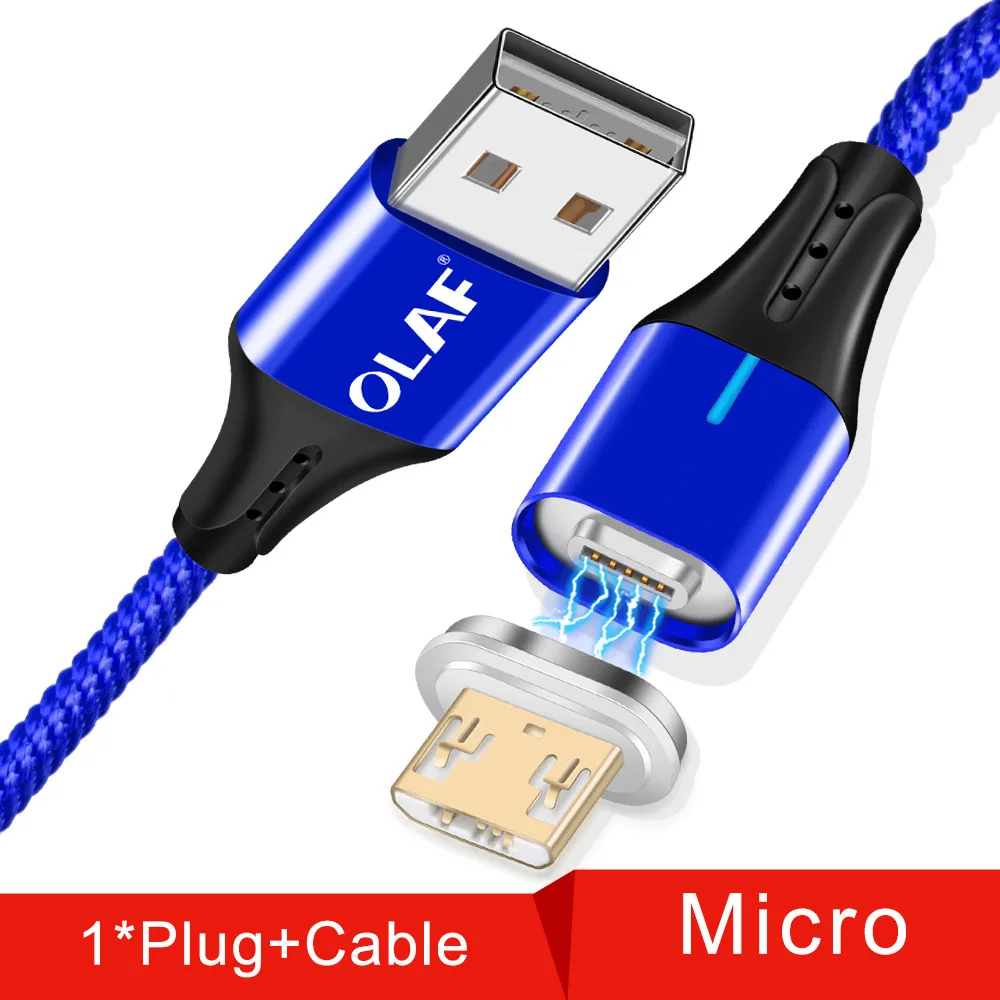 Blue Micro cable Олаф 3A Магнитный двухсторонний Micro usb type C кабель зарядное устройство Шнур для Iphone X XR XS Max Быстрая зарядка кабель для samsung S8 S9 Plus - Цвет: Blue Micro cable